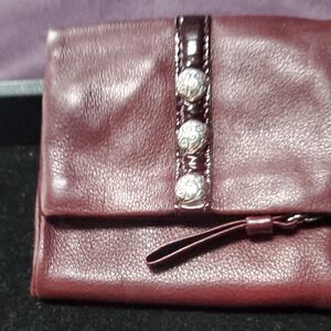Brighton Burgundy Leather Clutch with Silver-Tone Buttons